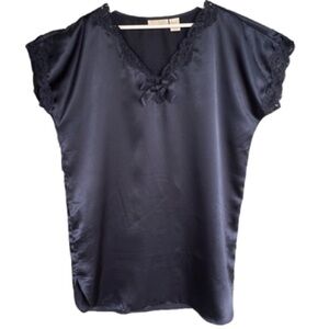 VICTORIA'S SECRET Vintage Gold Label Night Shirt Black Cap SleevesWomen Size M/L